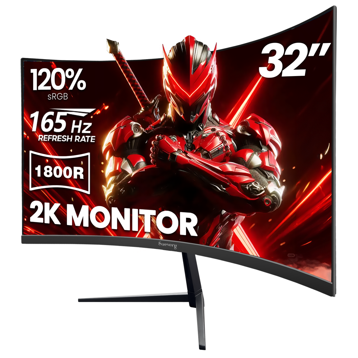 Suevery 32" 165Hz Curved Gaming Monitor, QHD 2560x1440P, 1800R, FreeSync, Low Blue Light, Wall Mountable, HDMI/DP, Black