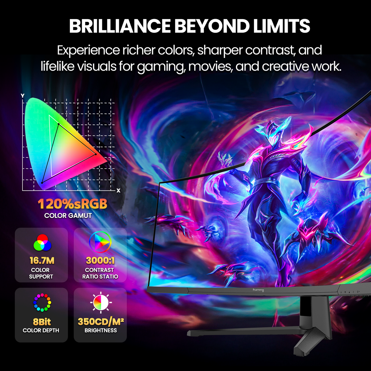 Suevery 45" 240Hz Dual QHD 5120 x 1440 Curved Gaming Monitor, 1500R, Built-in Speakers, Adjustable Stand, RGB Lighting, Black