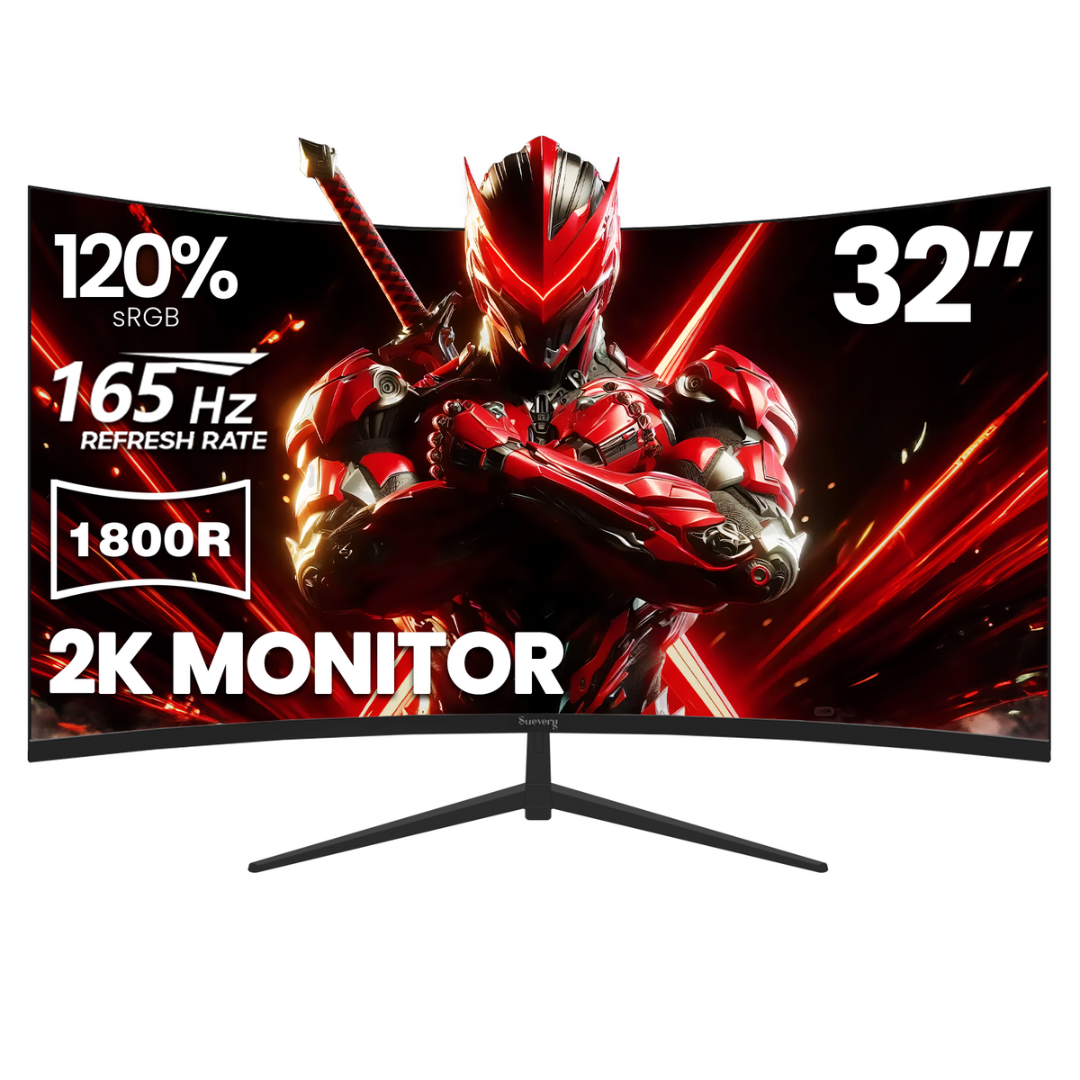 Suevery 32" 165Hz Curved Gaming Monitor, QHD 2560x1440P, 1800R, FreeSync, Low Blue Light, Wall Mountable, HDMI/DP, Black