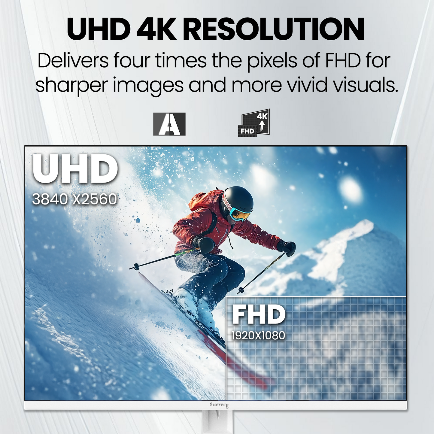 Suevery 28" 4K UHD IPS Computer Monitor, 3840×2560, 120% sRGB, FreeSync, Built-in Speakers, HDMI/DP, Wall Mount, White
